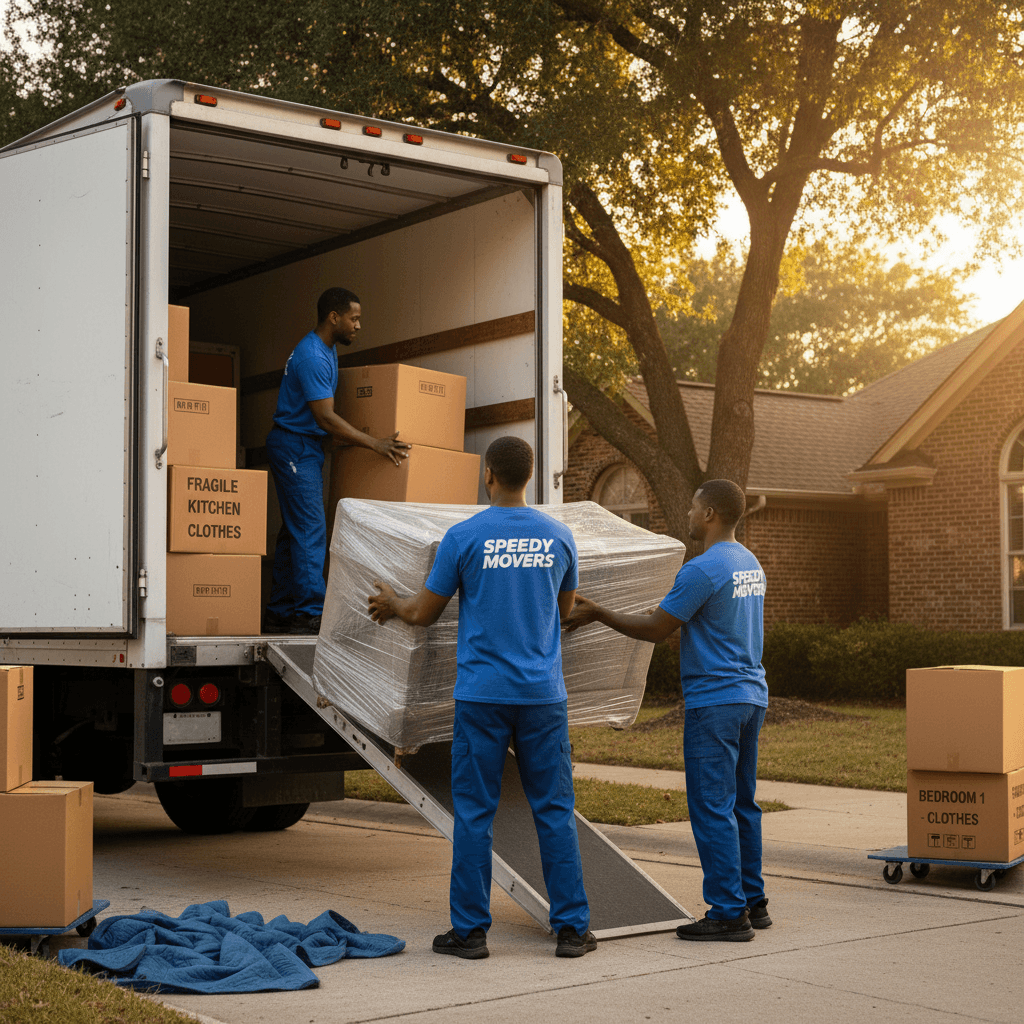 Transit Tales Relocators Inc team loading household items into moving truck