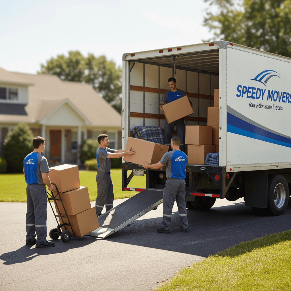 Transit Tales moving team loading boxes into truck