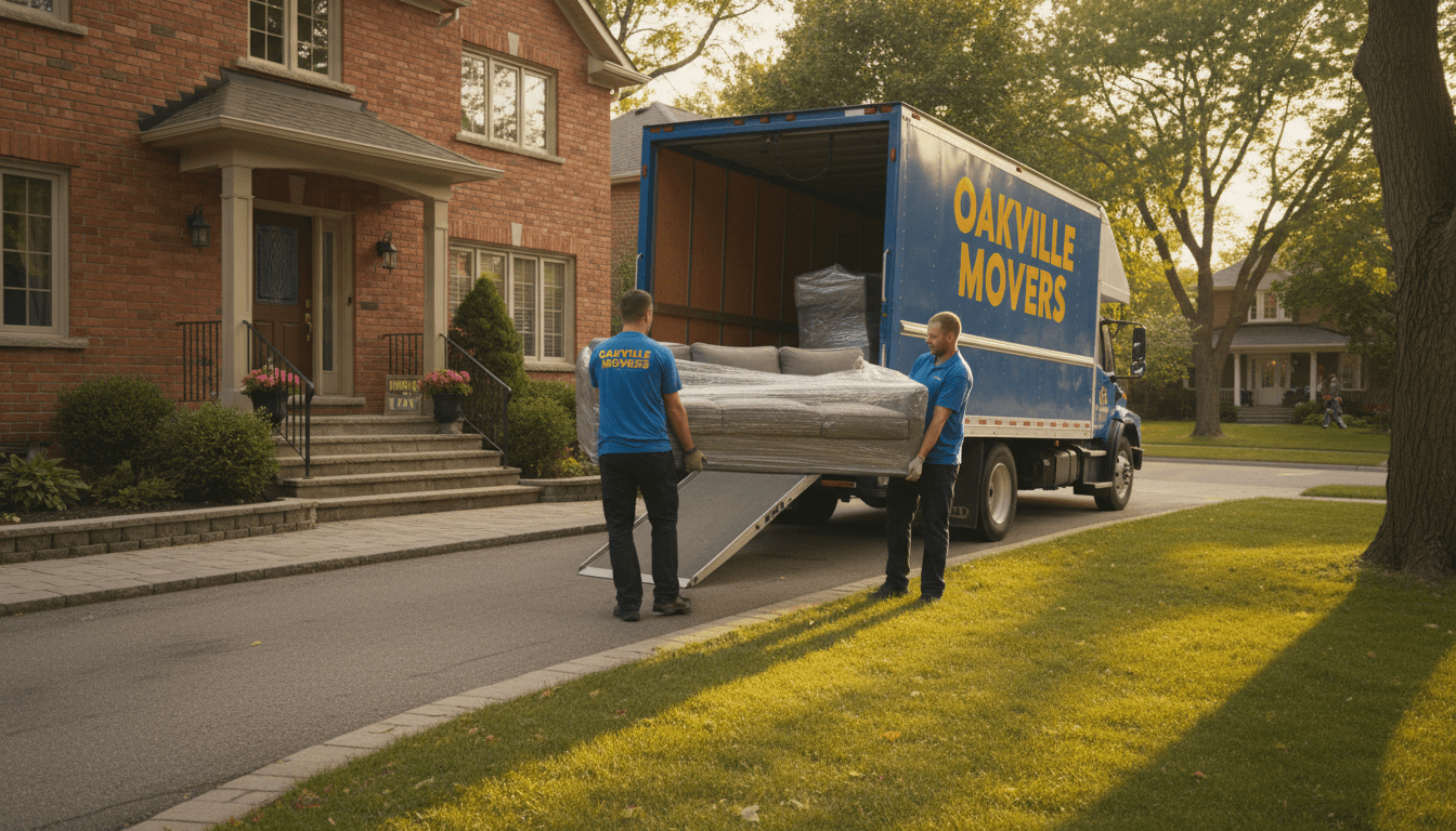 Transit Tales Relocators Inc team carefully moving furniture from an Oakville home