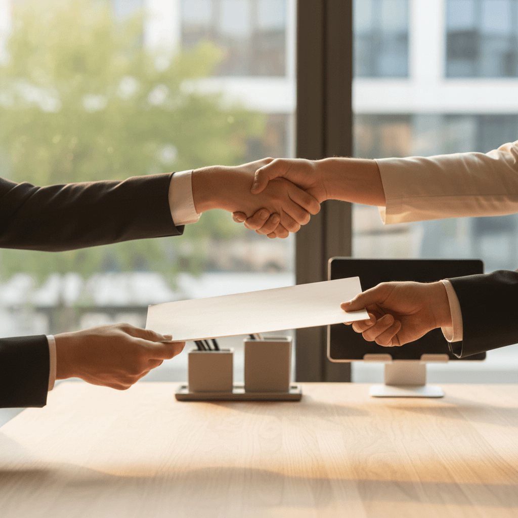 Customer shaking hands with moving company professional