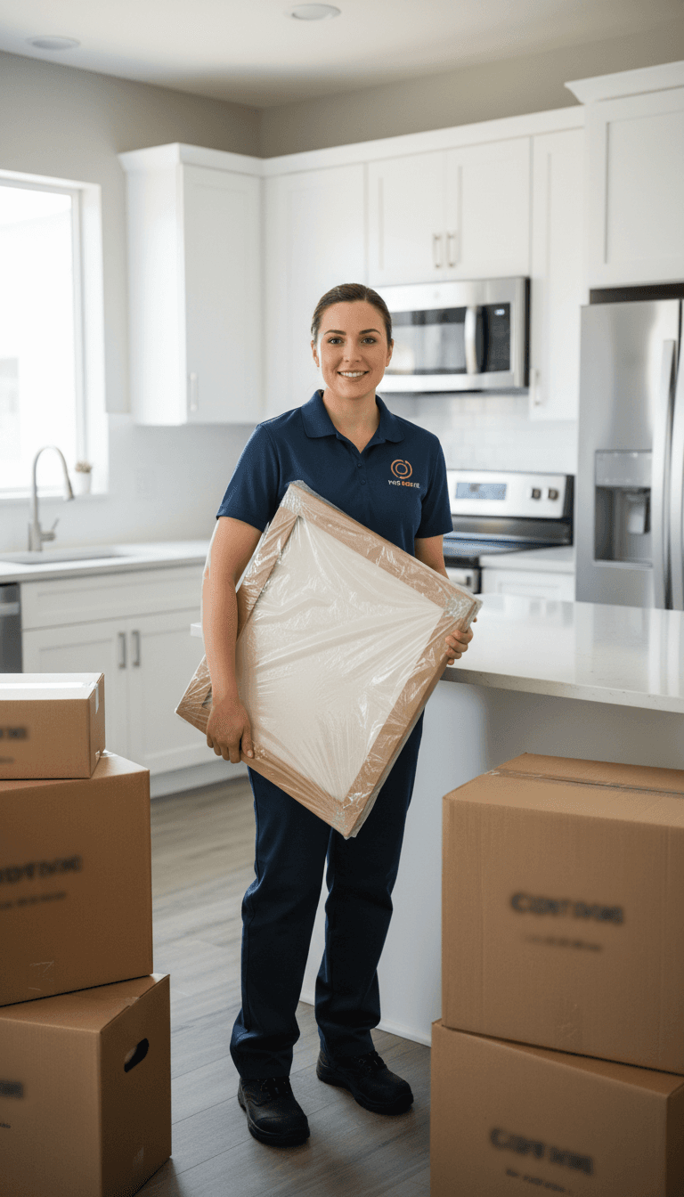 Professional mover discussing moving plan with homeowner