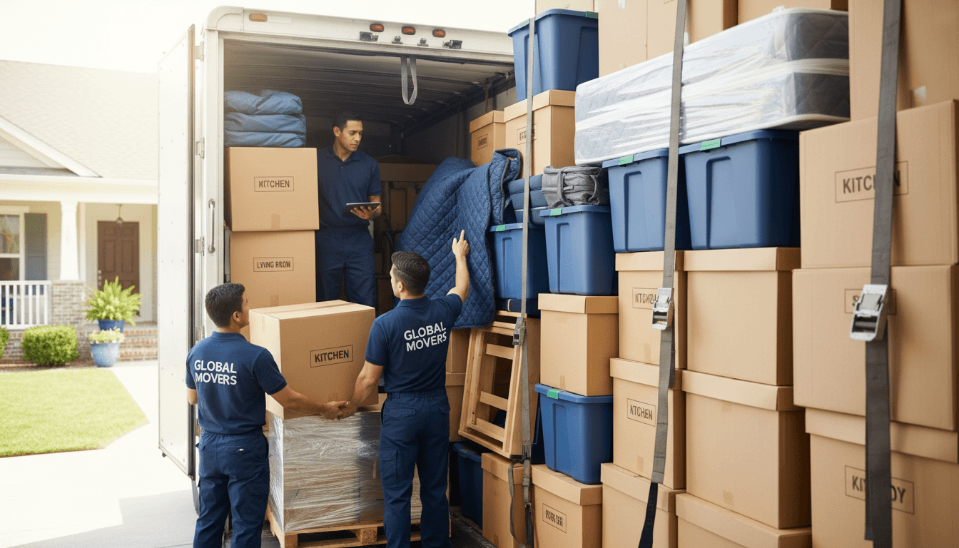 Professional movers loading furniture into moving truck in Milton